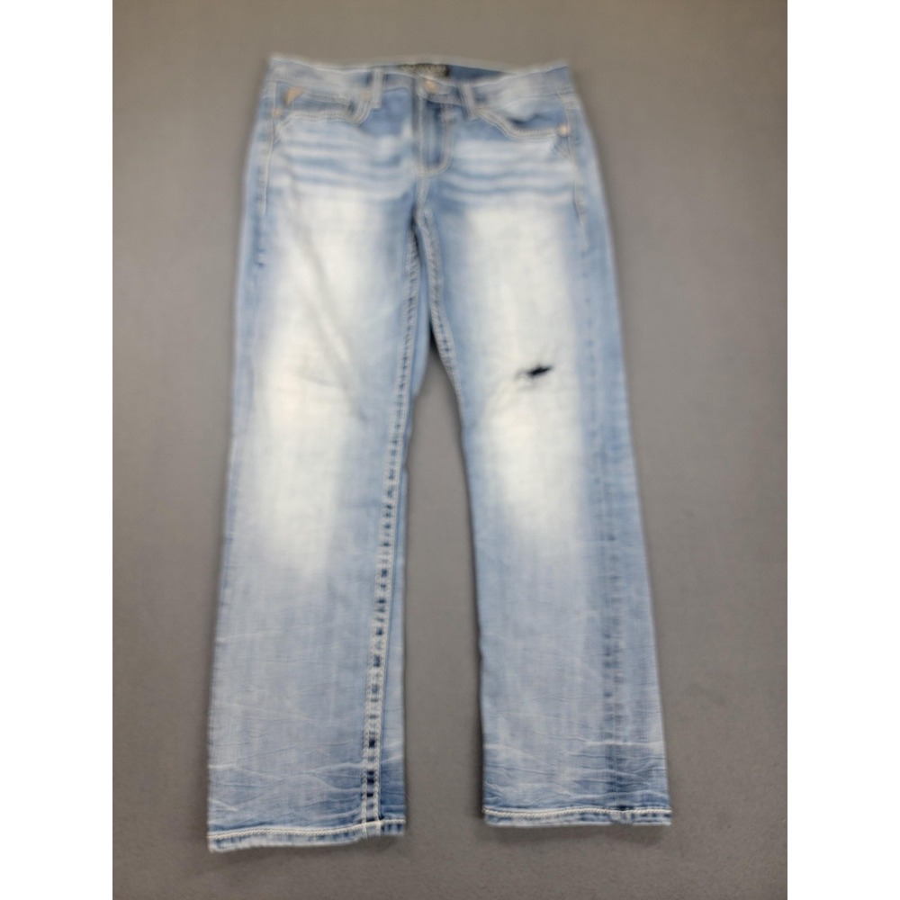 Salvage Jeans Mens 33x30 Light Wash Blue Mayhem Straight Regular Fit‎ Distressed